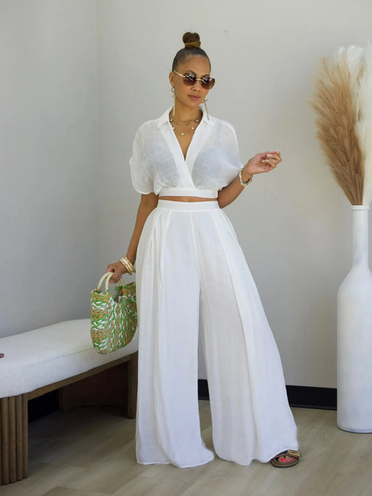 Pantalone e top Wide Leg Vita Alta Donna